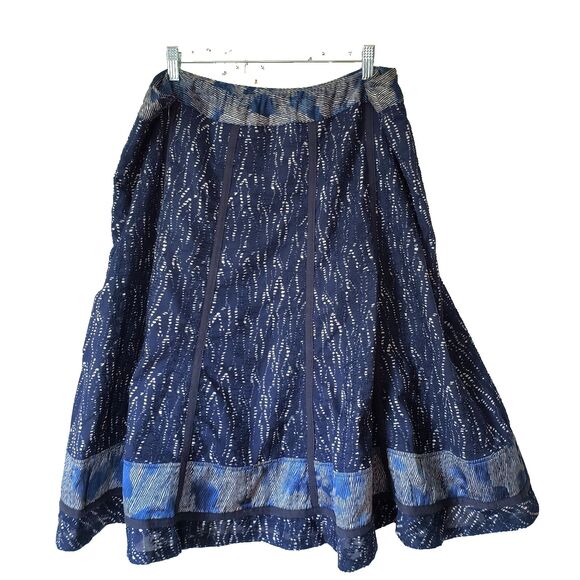 Coldwater Creek Skirt Womens Plus 1X Blue Geometric Embroidery Midi Cottage Boho - Picture 1 of 15